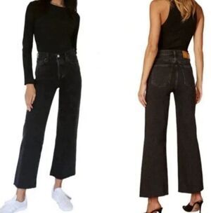Aritzia Denim Forum Jeans 26 The Farrah High Rise Crop Wide Leg Black Y2K Goth